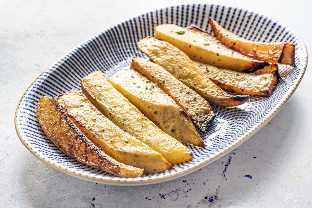 swede chips (wedges) on plate