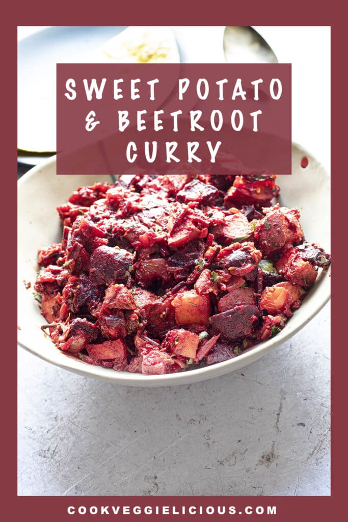 sweet potato and beetroot curry in bowl