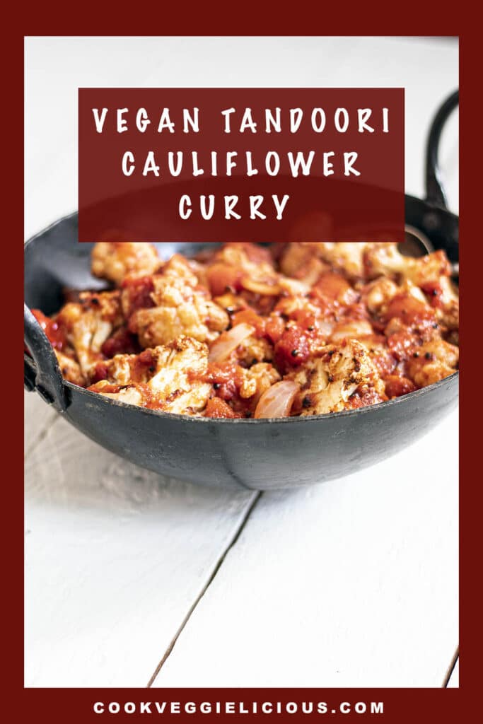 tandoori cauliflower curry in metal pan