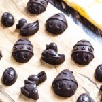vegan Easter chocolates on wooden board
