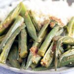 okra curry and rice on plate