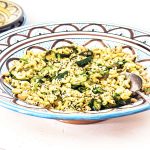 pasta in bowl with courgettes and lovage