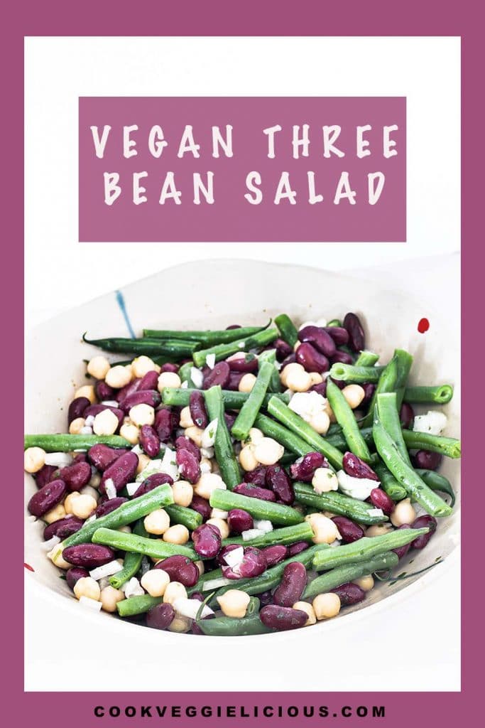 vegan bean salad in ceramic bowl
