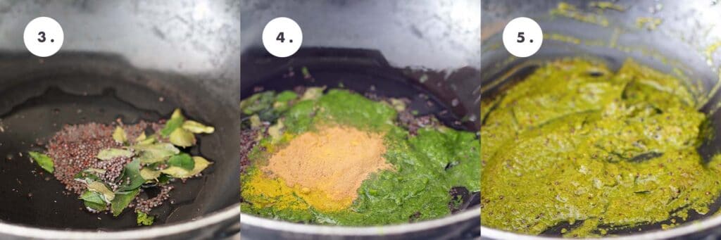 three stages of cooking green bean curry