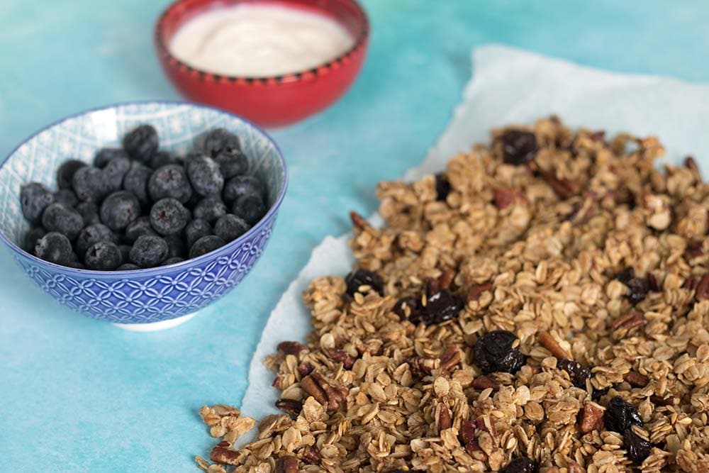 vegan granola recipe with cherries and pecan nuts