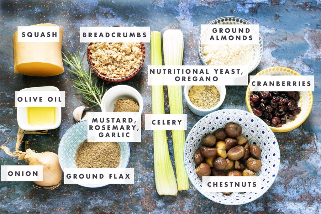 ingredients for chestnut vegan nut roast