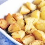 rosemary roast potatoes in roasting dish