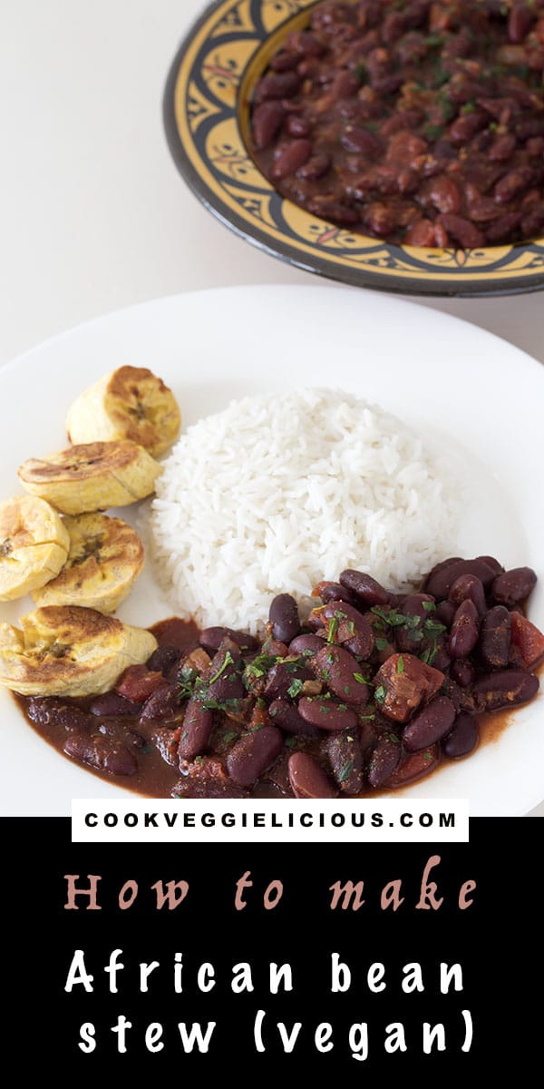 Vegan African bean stew with rice and baked plantains
