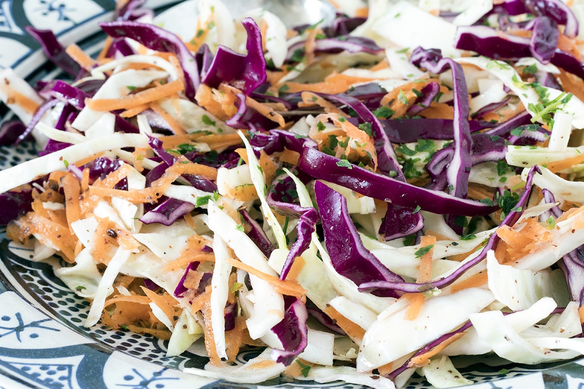Vegan slaw with cabbage and carrot by Cook Veggielicious