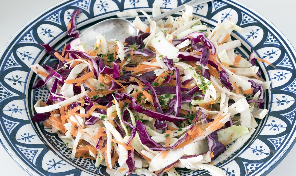 shredded cabbage salad recipe with sumac dressing by Cook Veggielicious