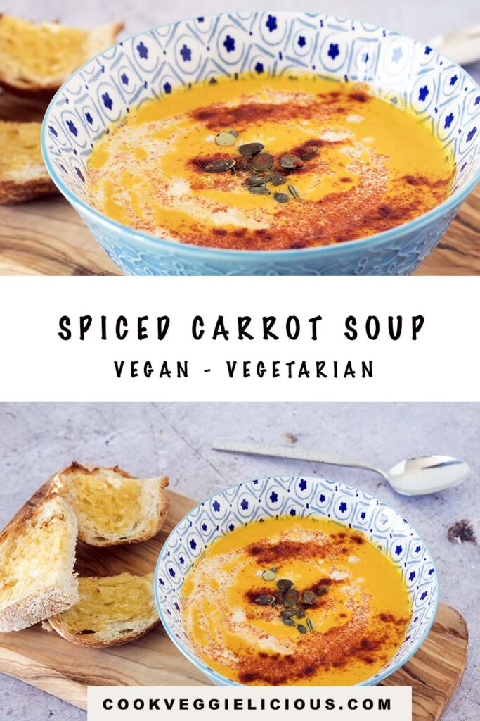 spiced carrot soup in blue and white bowl
