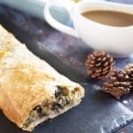 Christmas parsnip and mushroom wellington with gravy in background