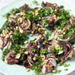 Balsamic roasted radicchio on green plate