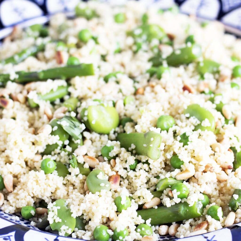 Couscous salad with asparagus and broad beans Cook Veggielicious