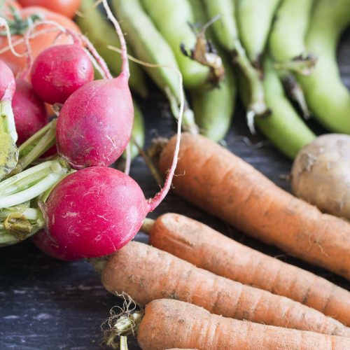 radish, carrots, broad beans - augusts seasonal vegetables