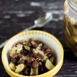 close up of spiced courgette chutney in yellow bowl