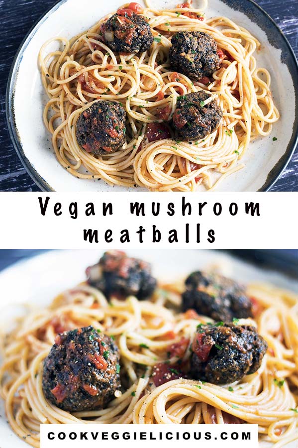 mushroom meatballs with spaghetti and tomato sauce by Cook Veggielicious