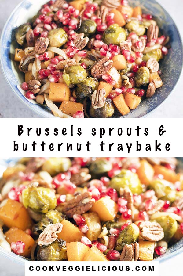 brussels sprouts and squash traybake in bowl