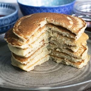 vegan pancakes on brown plate