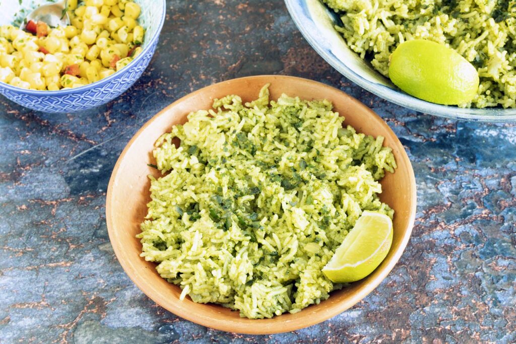 green rice in bowls
