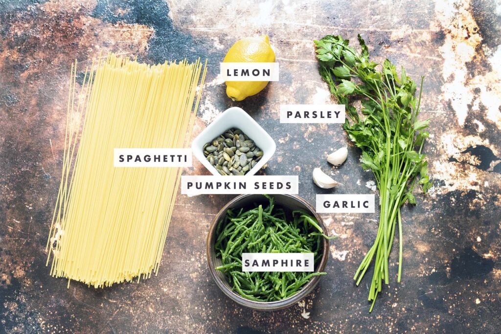 ingredients for samphire spaghetti