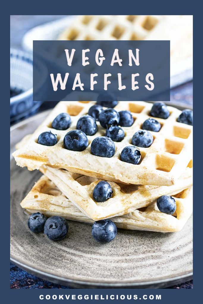 stack of vegan waffles with blueberries