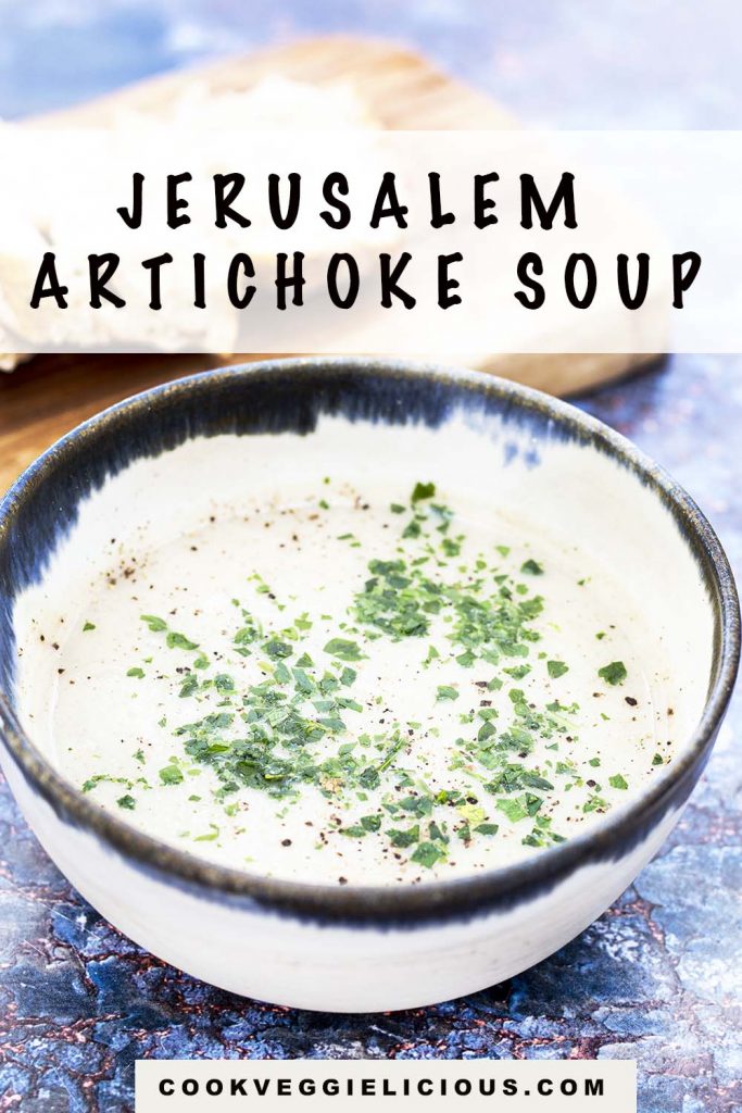 Jerusalem artichoke soup in ceramic bowl