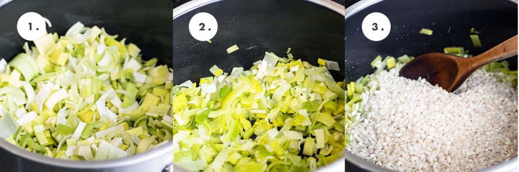first three stages of making risotto