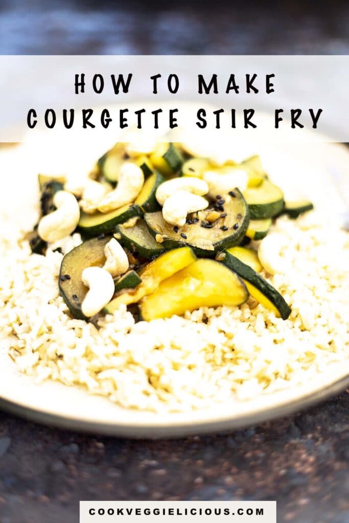 courgette stir fry with brown rice on plate